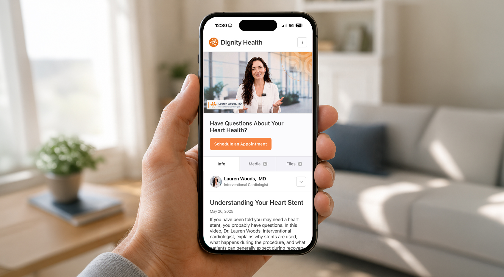 Cyrano-produced Dignity Health cardiology video published on a patient-facing mobile page